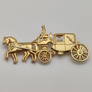 Vintage Gold-tone JJ Horse and Carriage Brooch